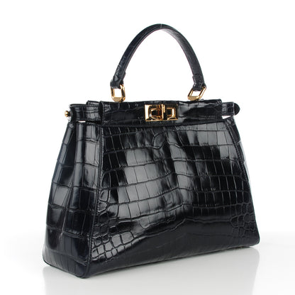Fendi Shiny Crocodile Shiny Nappa Medium Peekaboo Iconic Satchel Dark Blue 3 of 8