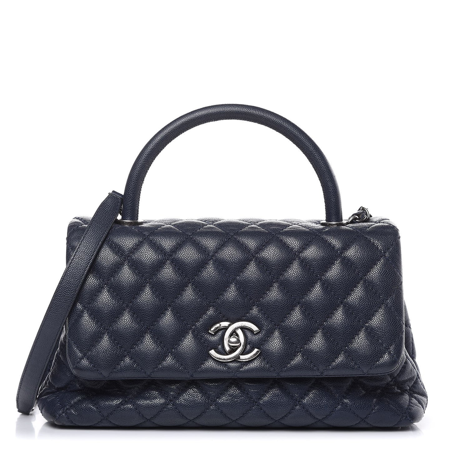 Caviar Quilted Small Coco Handle Flap Navy