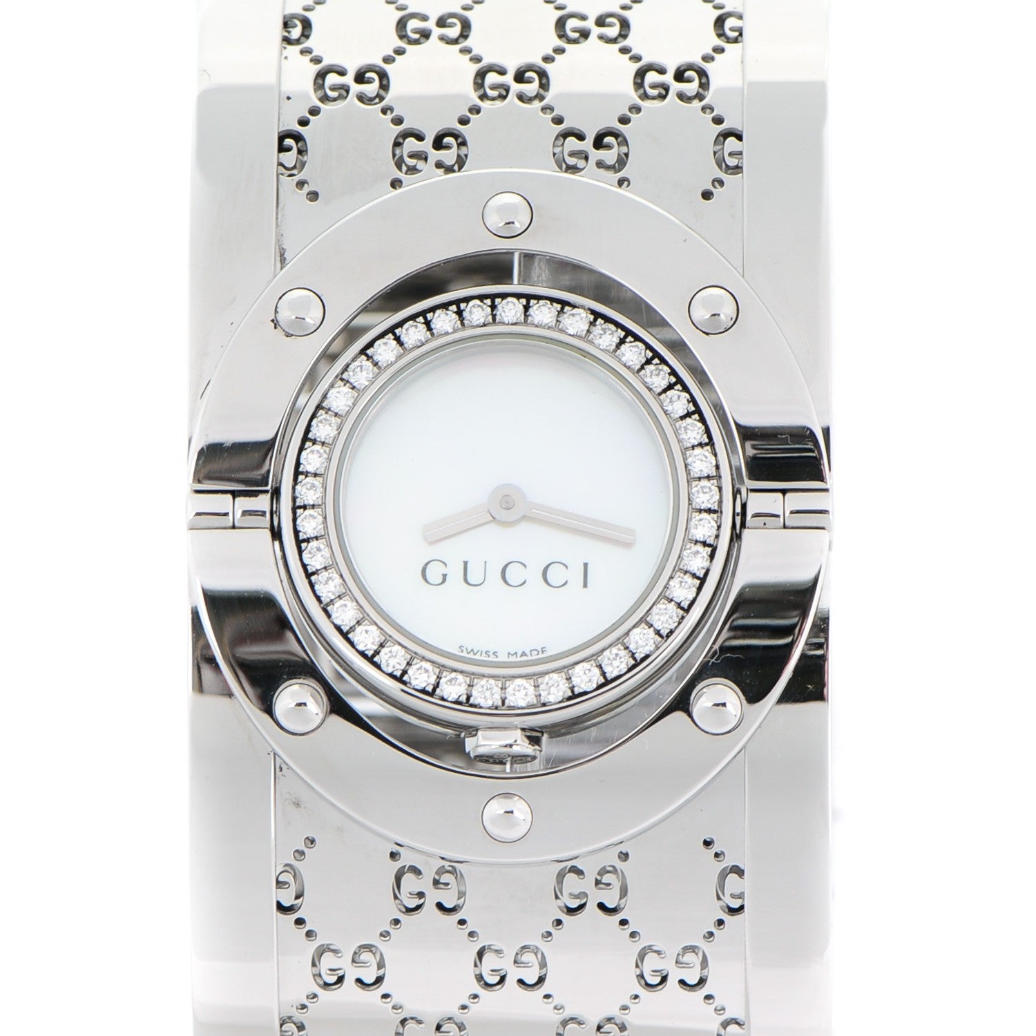 Gucci Stainless Steel Diamond Bezel Mother of Pearl 33mm Twirl Quartz Watch 1 of 11