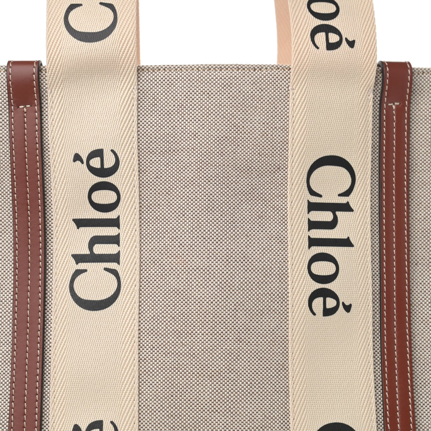 Chloe Cotton Calfskin Large Woody Ribbon Tote White Brown 8 of 11