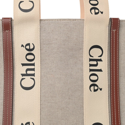 Chloe Cotton Calfskin Large Woody Ribbon Tote White Brown 8 of 11