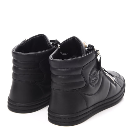 Chanel Calfskin Pearl High Top CC Sneakers 36.5 Black 4 of 10
