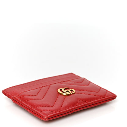 Gucci Calfskin Matelasse GG Marmont Card Holder Hibiscus Red 4 of 8