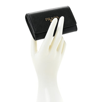 Prada Saffiano Foldover Card Holder Wallet Black 2 of 12