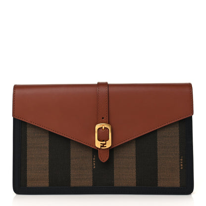 Fendi Calfskin Pequin Large Chameleon Envelope Clutch Tobacco 1 of 8