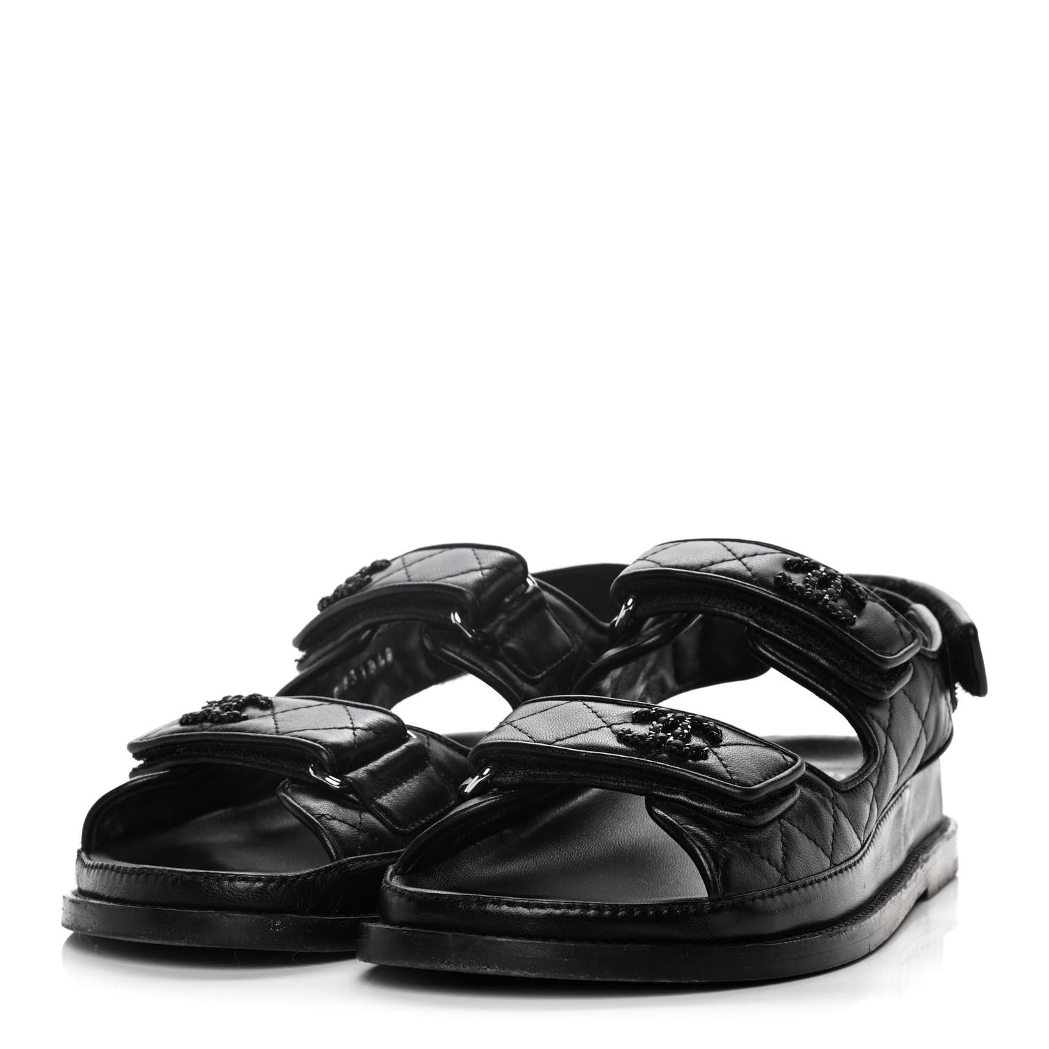 Chanel Lambskin Velcro Dad Sandals 36 Black 3 of 15