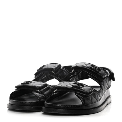 Chanel Lambskin Velcro Dad Sandals 36 Black 3 of 15