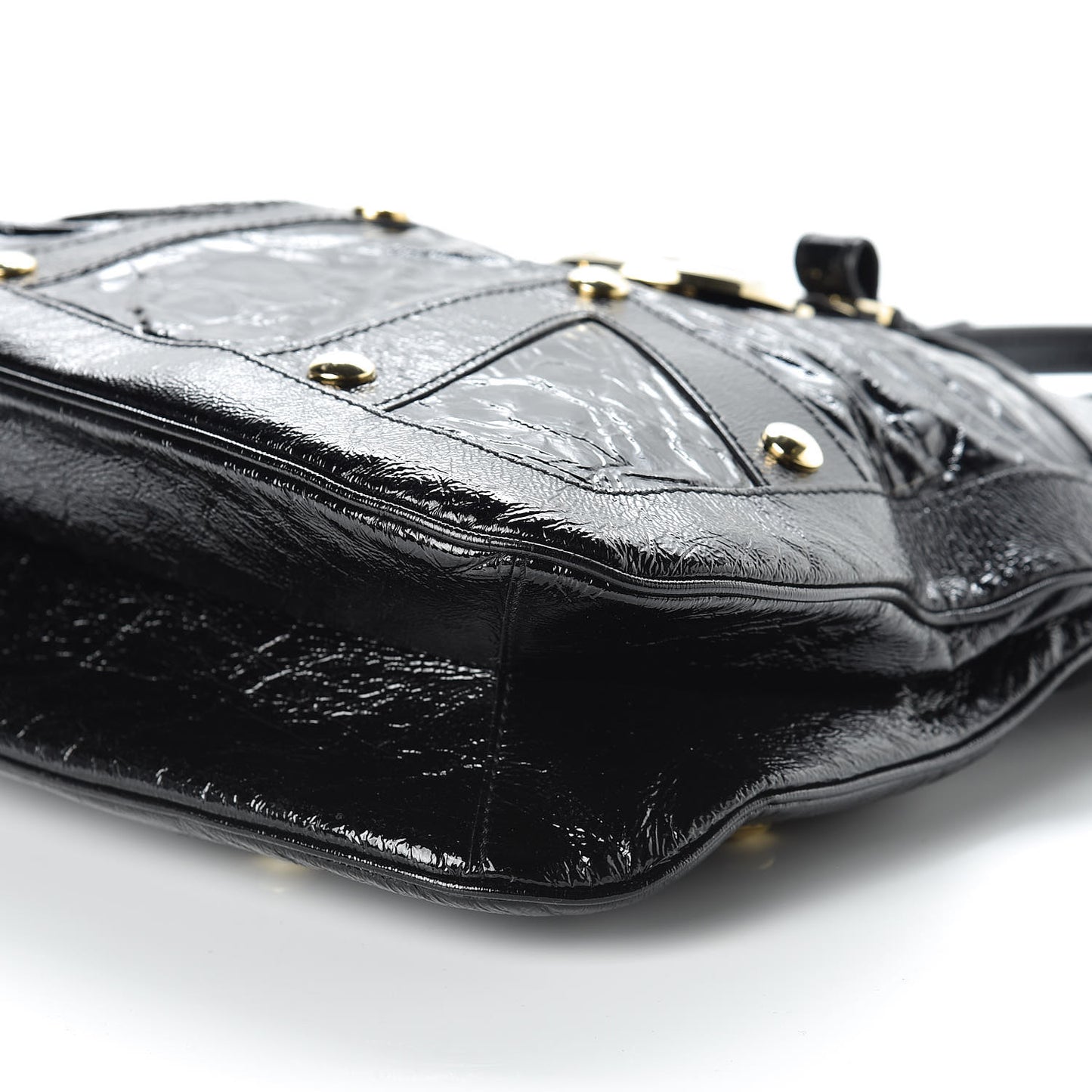 Patent Studded Shoulder Bag Black