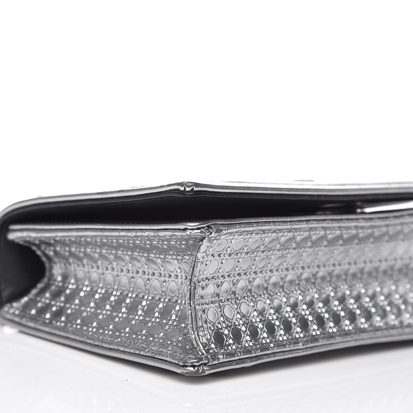 Metallic Patent Micro-Cannage Baby Diorama Flap Bag Silver