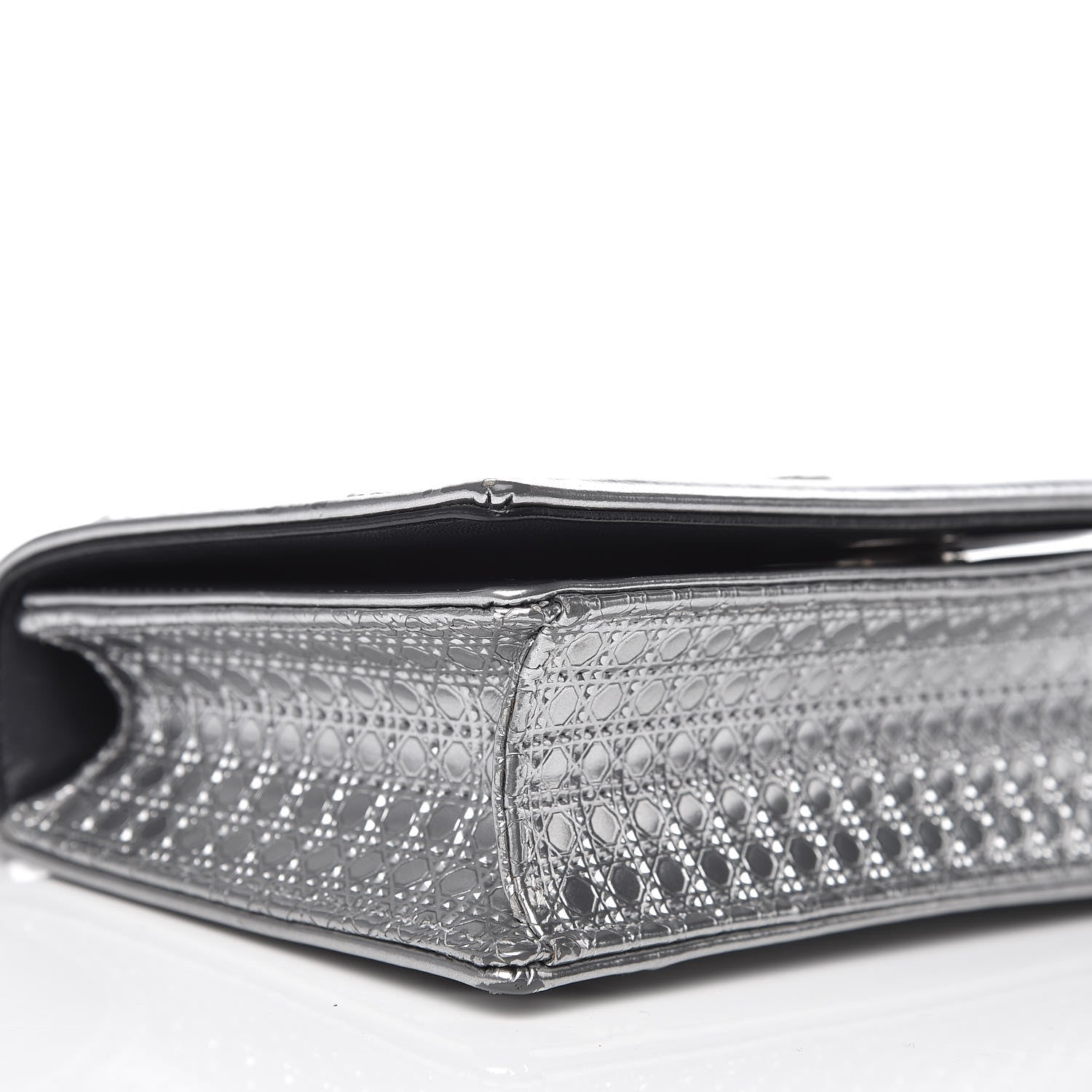 Christian Dior Metallic Patent Micro-Cannage Baby Diorama Flap Bag Silver 7 of 9