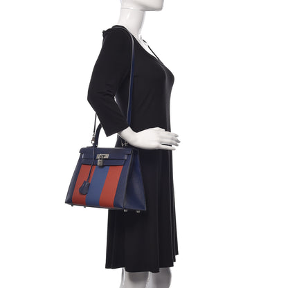 Hermes Epsom Taurillon Clemence Chevre Mysore Horseshoe Kellygraphie Lettre M Kelly Sellier 28 Bleu Sapphire Brighton Brique 2 of 12