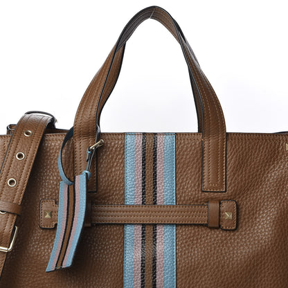 Valentino Garavani Calfskin Striped Large Rockstud Vertical Tote Brown 8 of 8