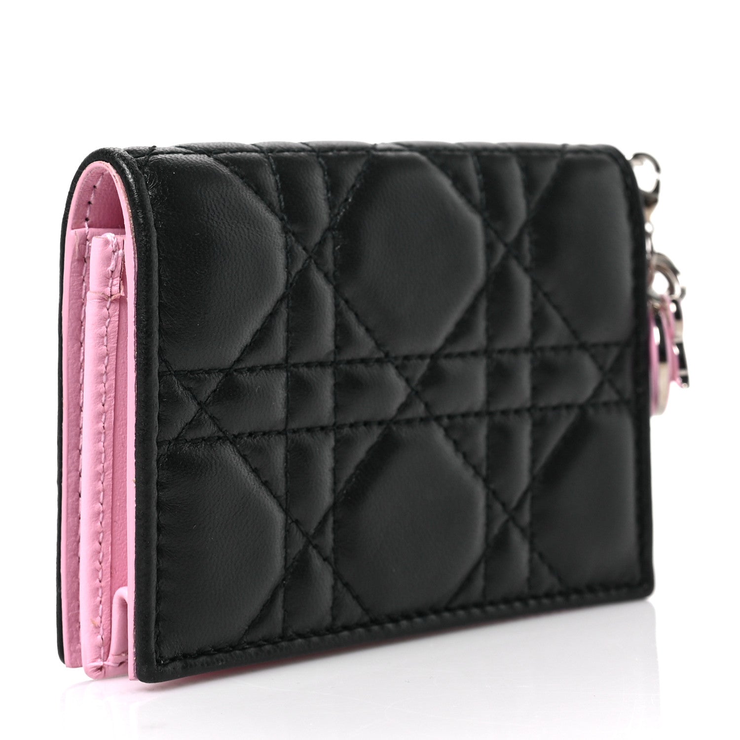 Christian Dior Lambskin Cannage Bi-Color Small Lady Dior Flap Card Holder Black Pink 3 of 6