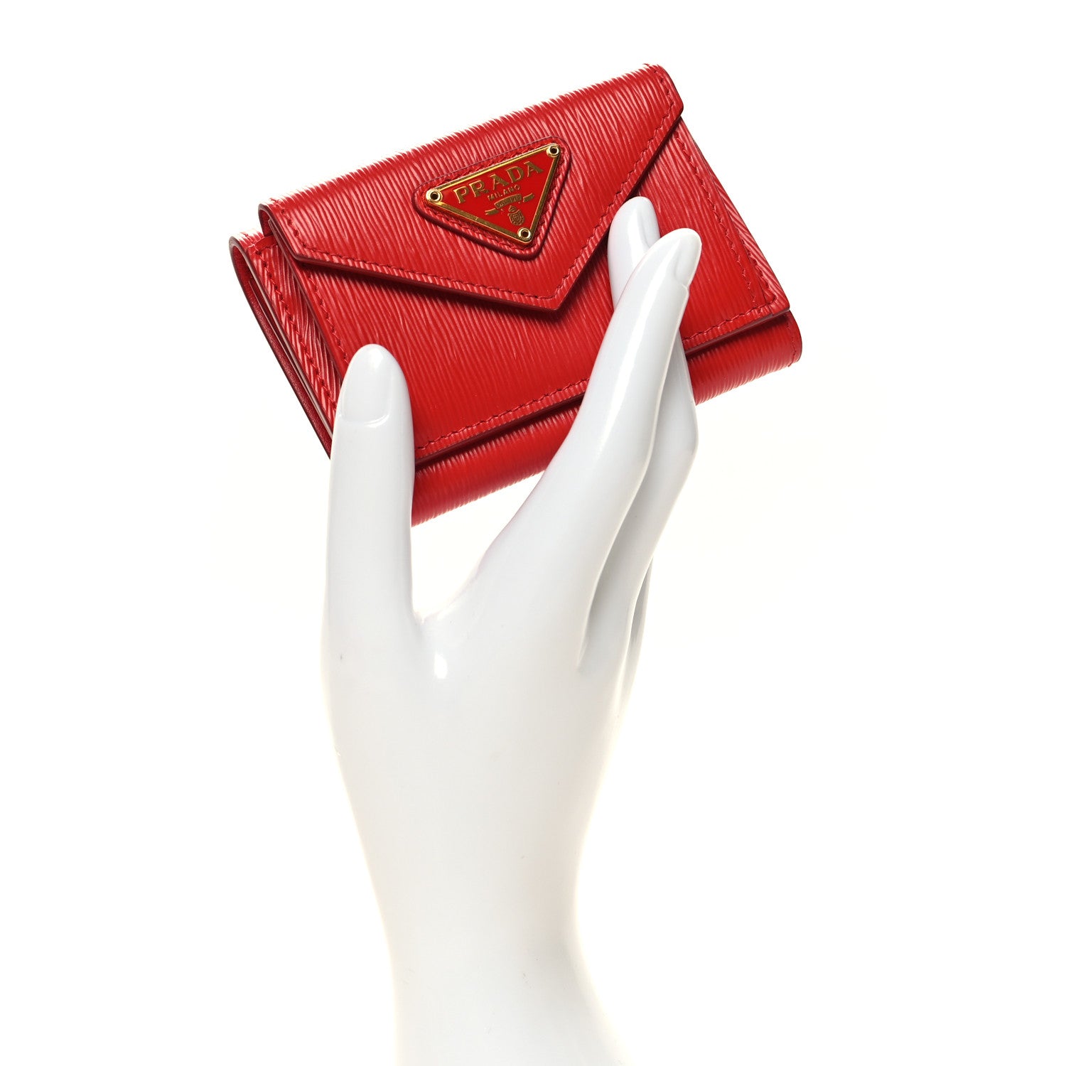 Prada Vitello Move Triangle Tri-Fold Compact Wallet Lacca 2 of 7