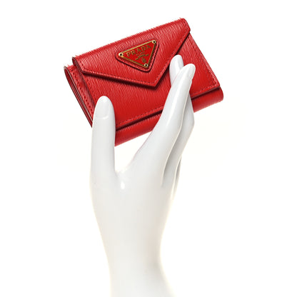 Prada Vitello Move Triangle Tri-Fold Compact Wallet Lacca 2 of 7