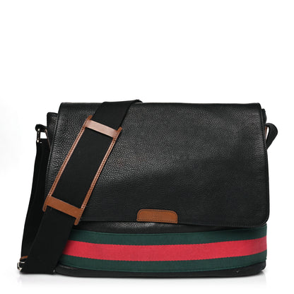 Gucci Pebbled Calfskin Web Messenger Bag Black 1 of 14