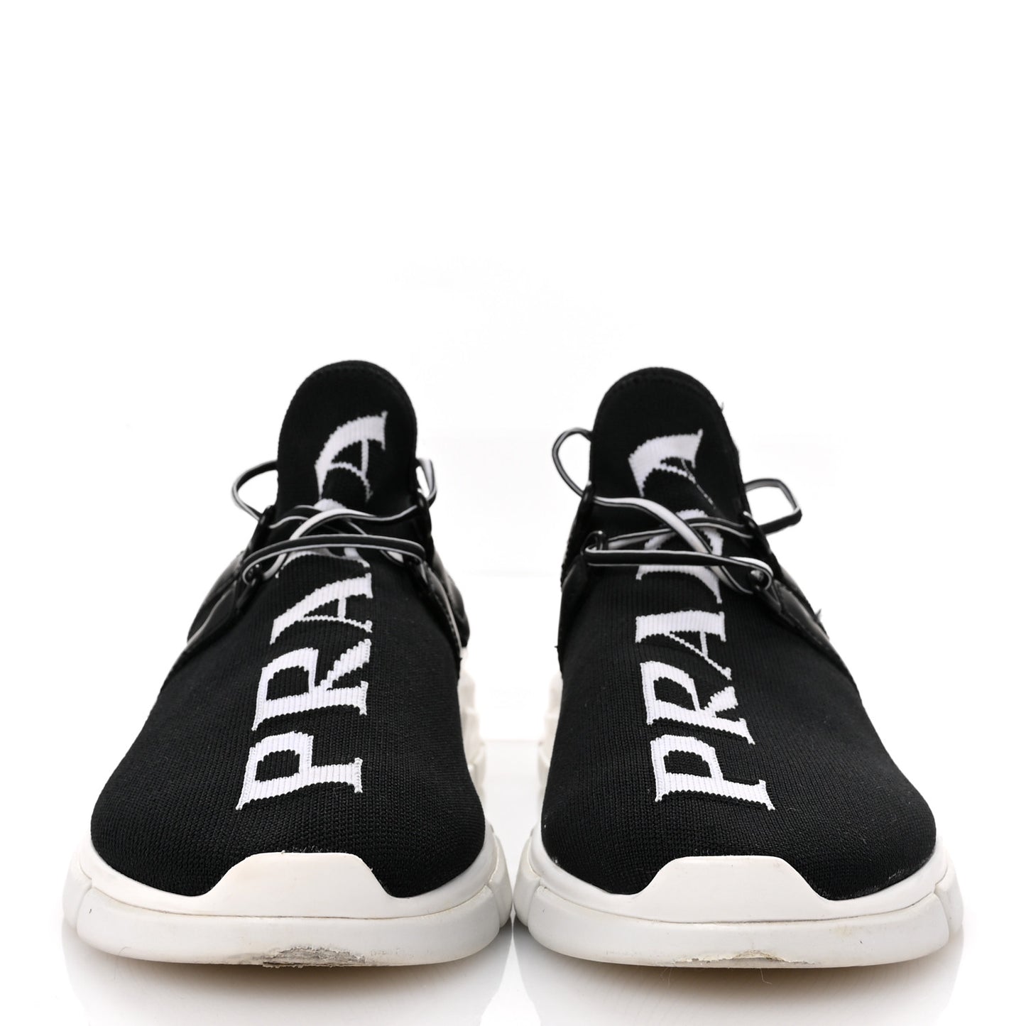 Knit Fabric Logo Womens Sneakers 37 Black White