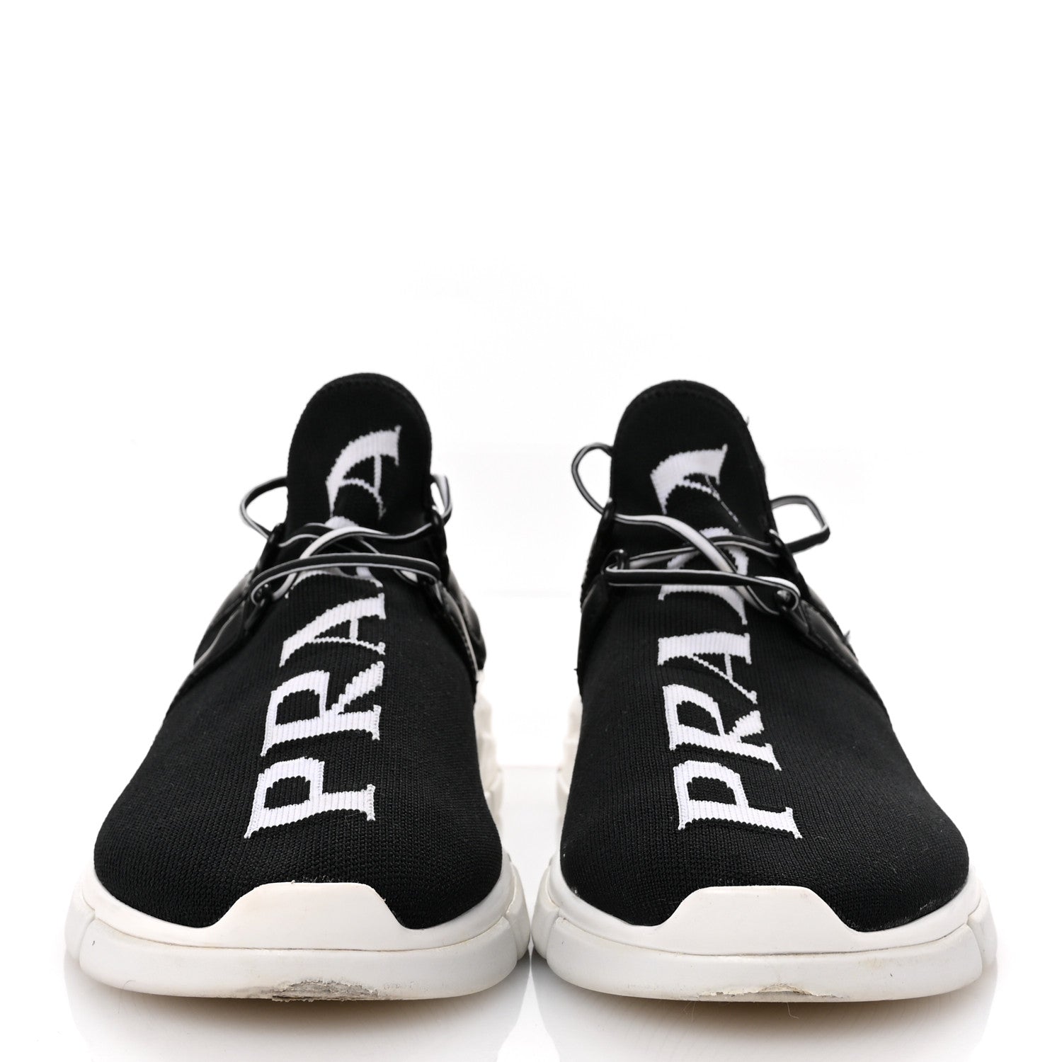 Prada Knit Fabric Logo Womens Sneakers 37 Black White 3 of 11