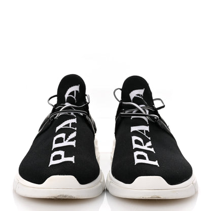 Prada Knit Fabric Logo Womens Sneakers 37 Black White 3 of 11