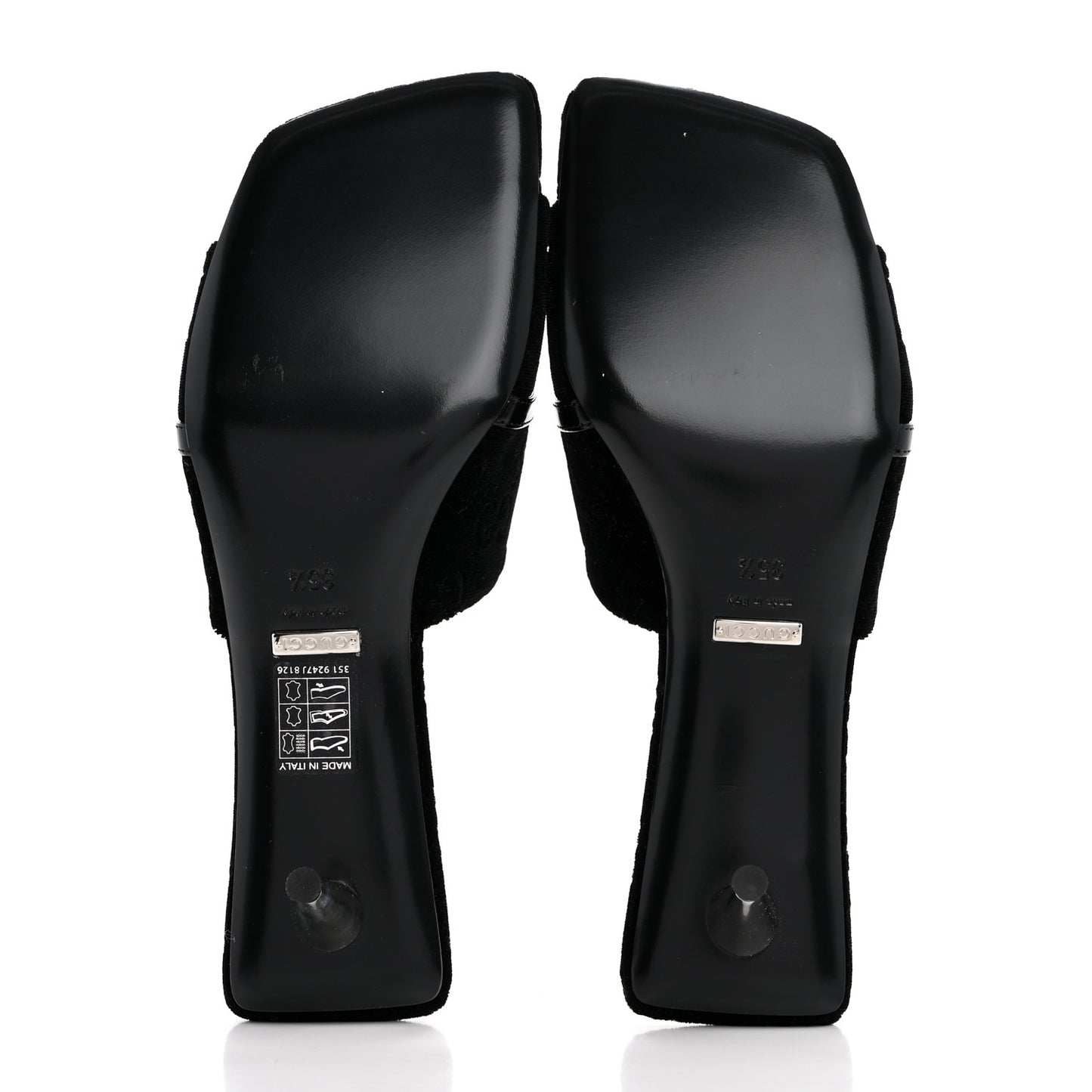 New Velvet Ashmir Regent Calfskin GG Monogram Square Toe Bow 45mm Slide Sandals 35.5 Black