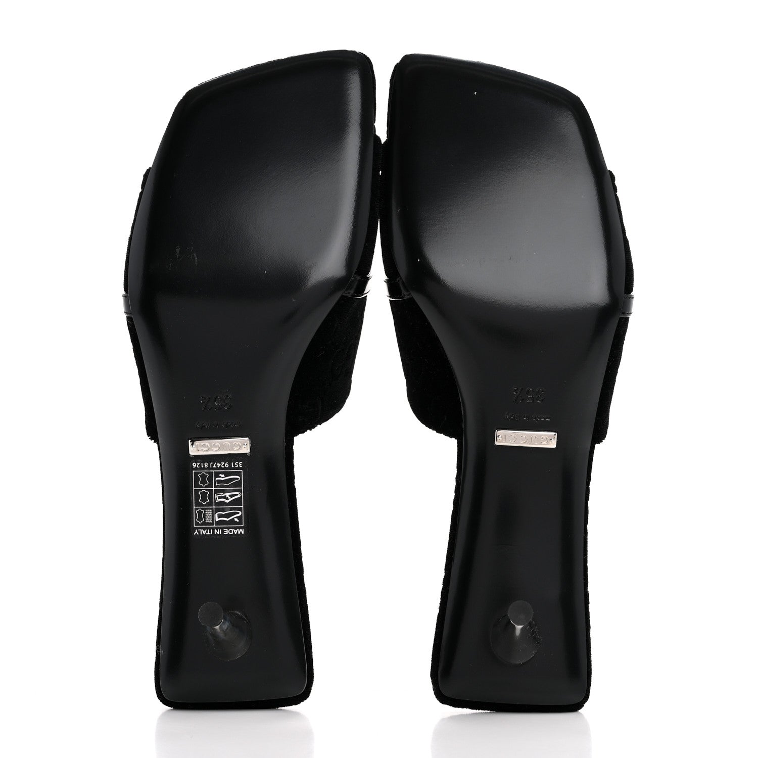 Gucci New Velvet Ashmir Regent Calfskin GG Monogram Square Toe Bow 45mm Slide Sandals 35.5 Black 6 of 10
