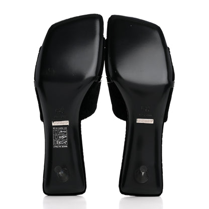 Gucci New Velvet Ashmir Regent Calfskin GG Monogram Square Toe Bow 45mm Slide Sandals 35.5 Black 6 of 10