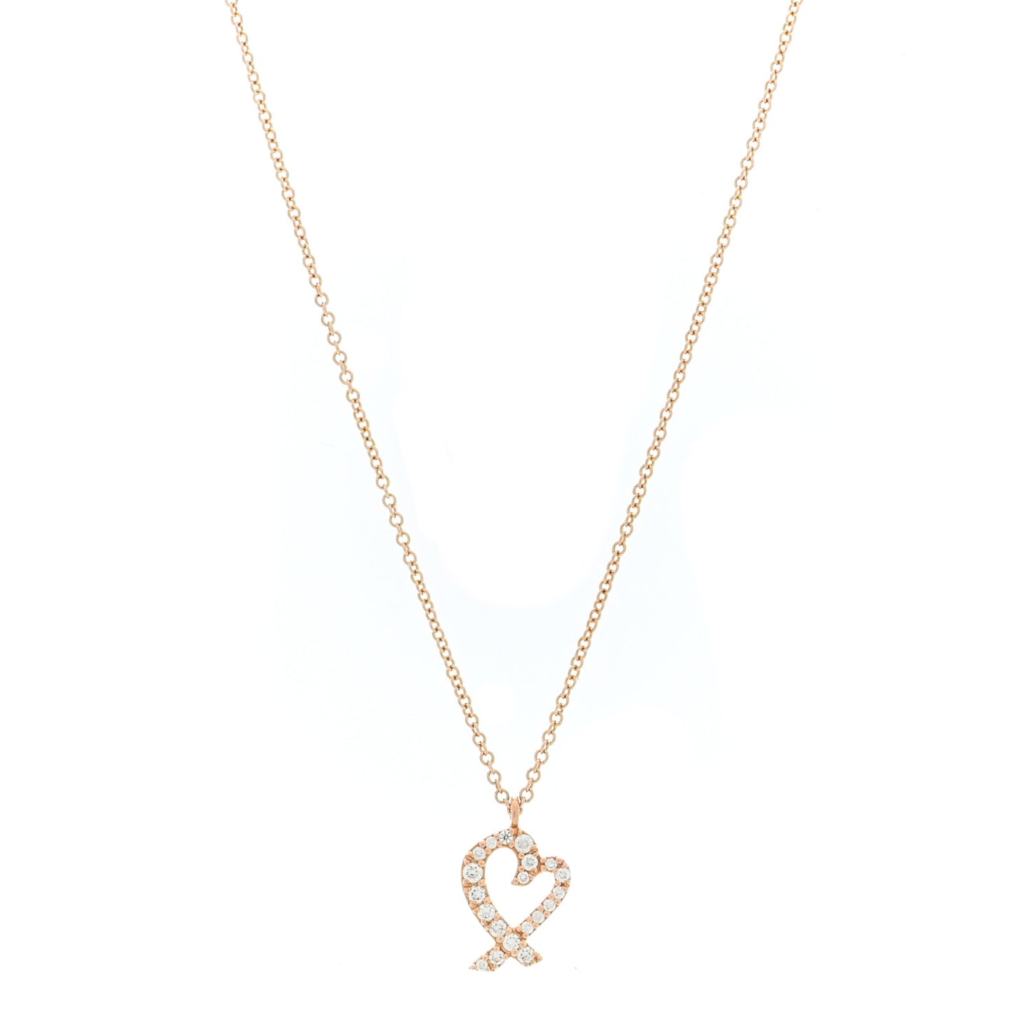 18K Rose Gold Diamond Mini Paloma Picasso Loving Heart Pendant Necklace