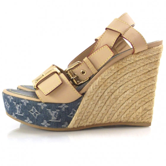 Monogram Denim Espadrille Wedge 38