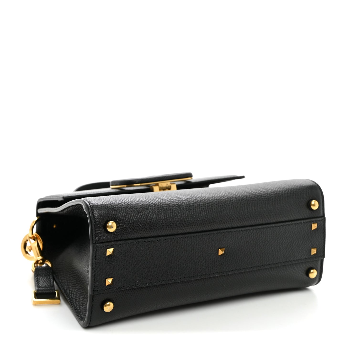 Grainy Calfskin Small VSling Top Handle Bag Black