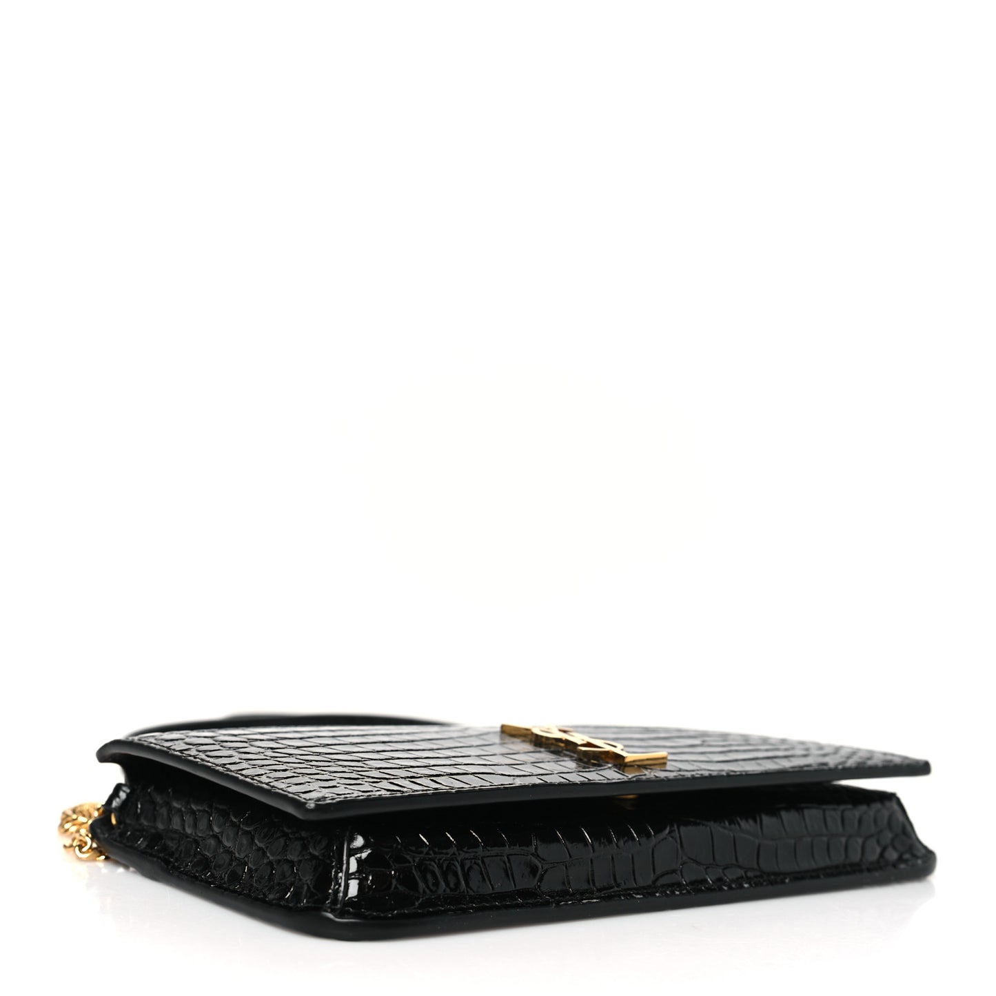 Crocodile Embossed Monogram Phone Holder Crossbody Black