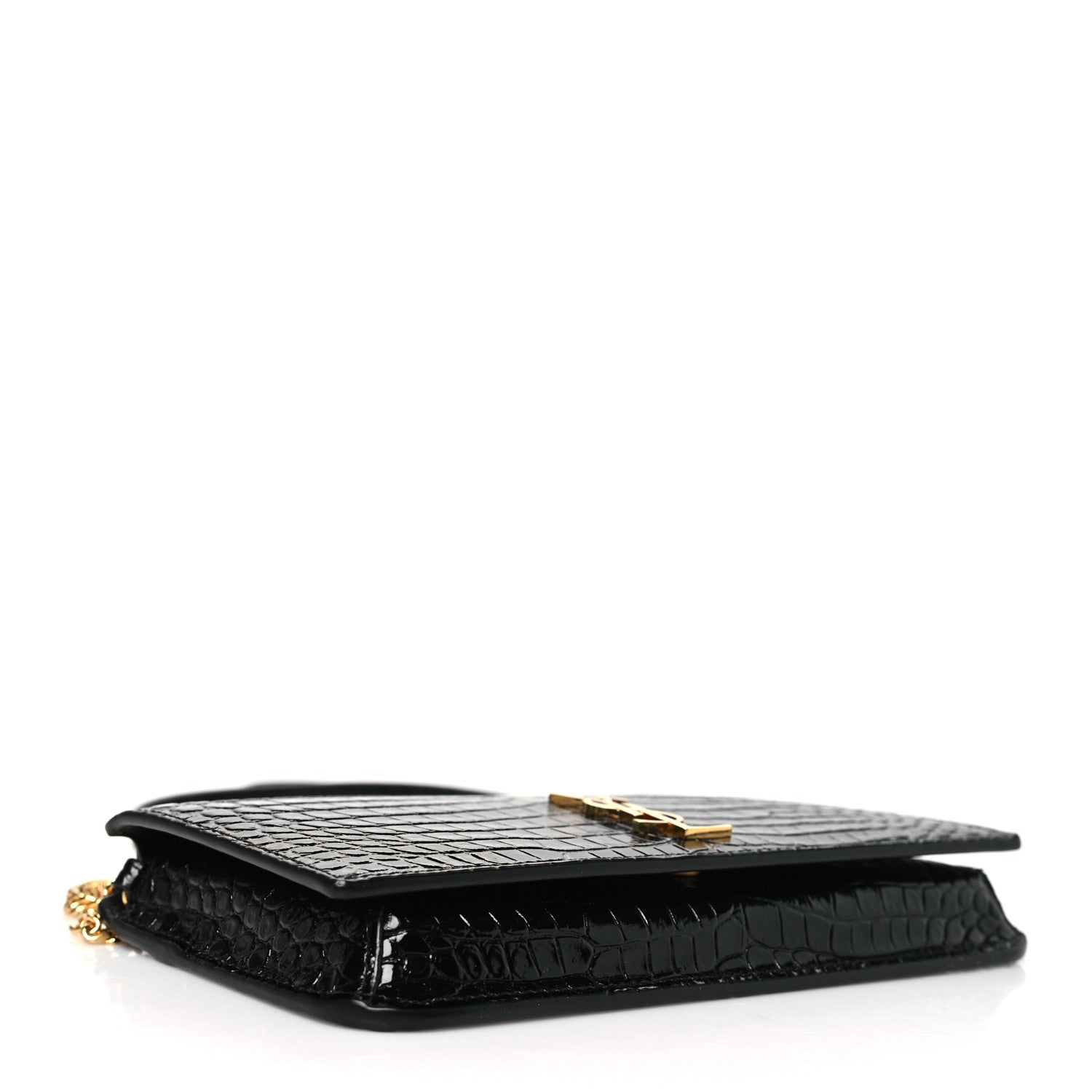Saint Laurent Crocodile Embossed Monogram Phone Holder Crossbody Black 4 of 9