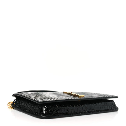 Saint Laurent Crocodile Embossed Monogram Phone Holder Crossbody Black 4 of 9
