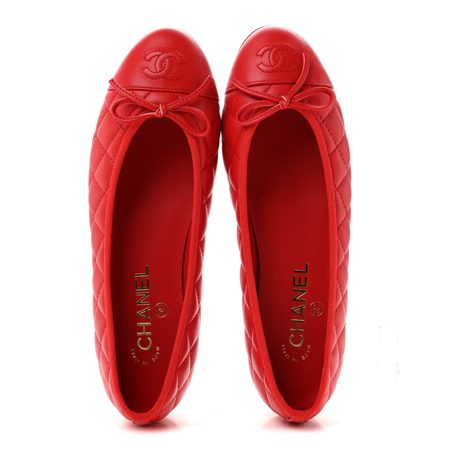 Chanel Lambskin Quilted CC Cap Toe Ballerina Flats 38.5 Red 2 of 9
