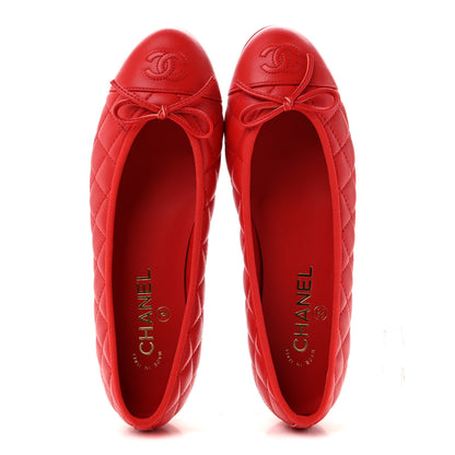 Chanel Lambskin Quilted CC Cap Toe Ballerina Flats 38.5 Red 2 of 9