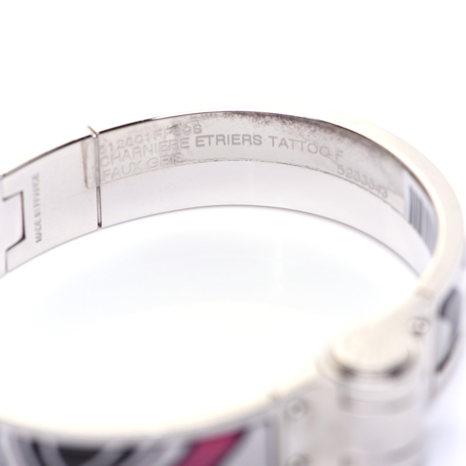 Hermes Enamel Printed Narrow Washington's Carriage Tattoo Hinged Bracelet S Faux Gris 5 of 13