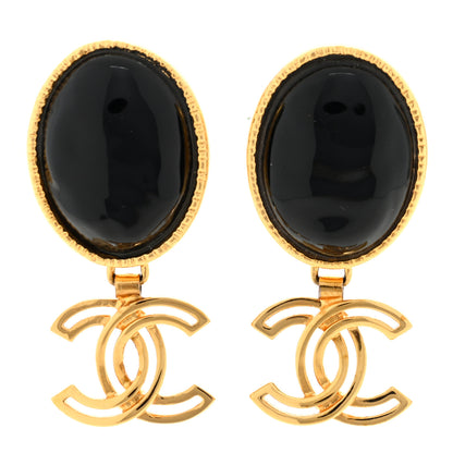 Chanel Resin Crystal CC Heart Drop Earrings Black Gold 1 of 4