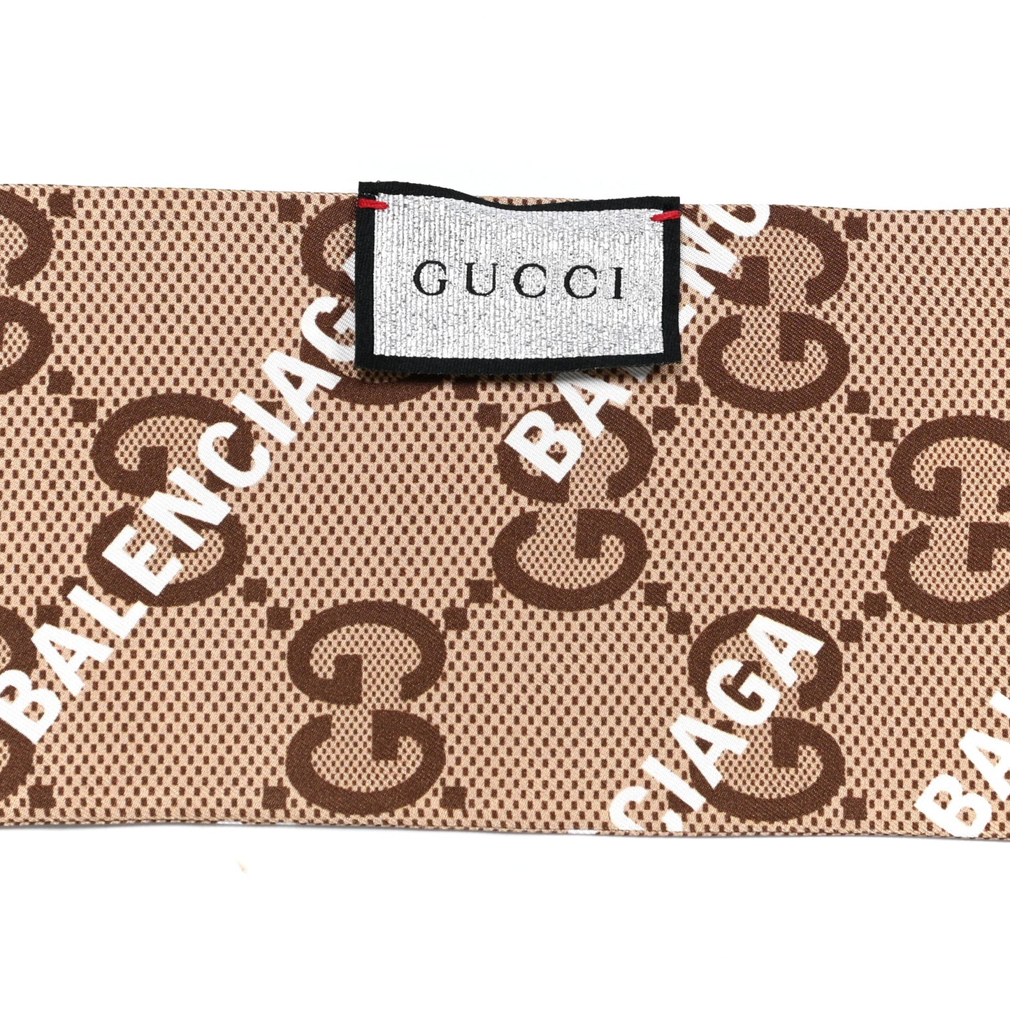 X BALENCIAGA Silk Twill Maxi GG Monogram GG B Neck Bow Scarf Beige White