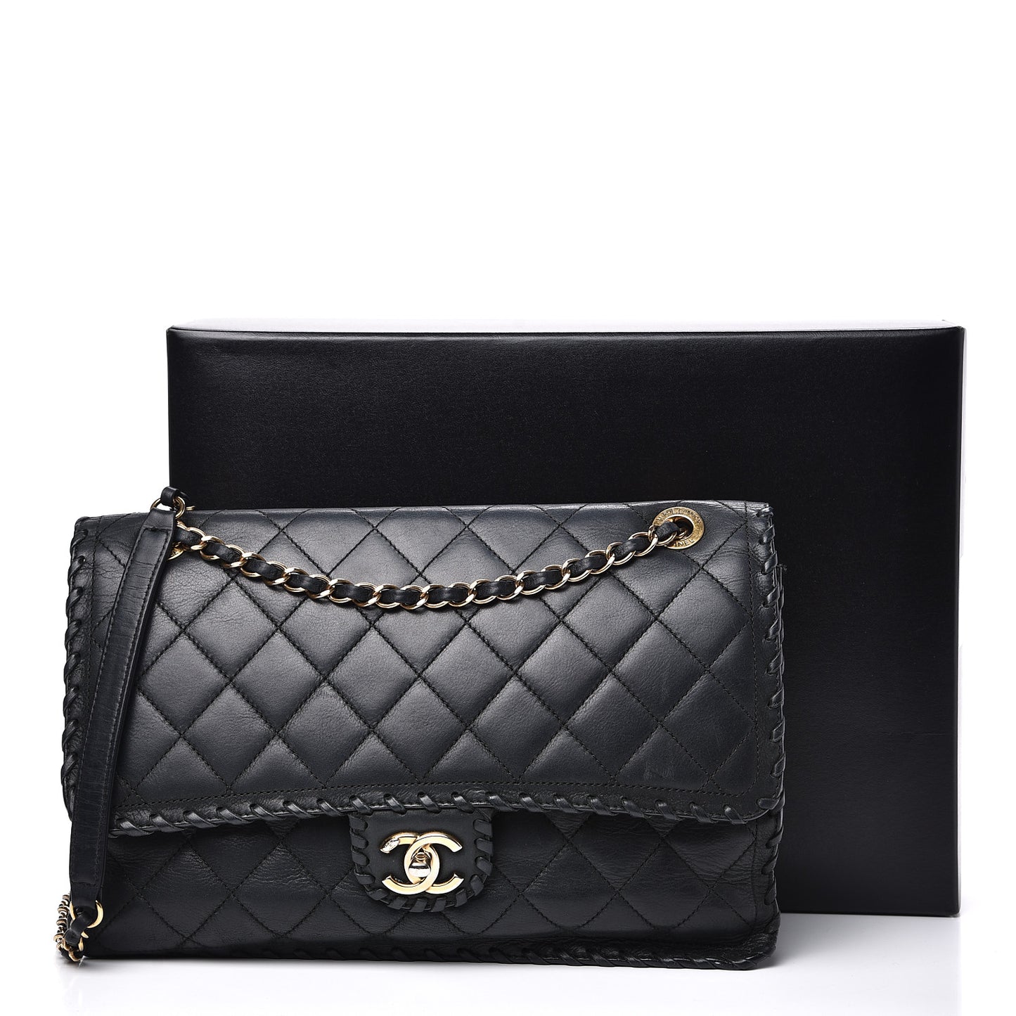 Suede Calfskin Jumbo Happy Stitch Flap Black
