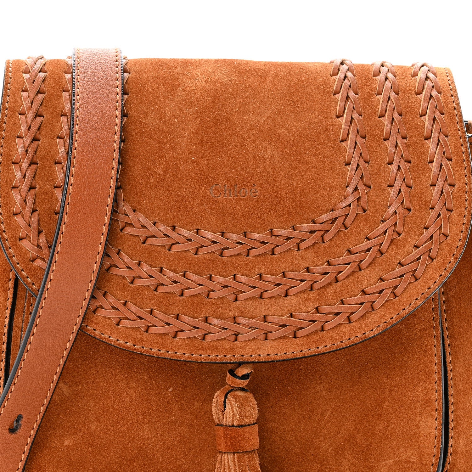 Chloe Suede Calfskin Braided Small Hudson Shoulder Bag Caramel 8 of 13