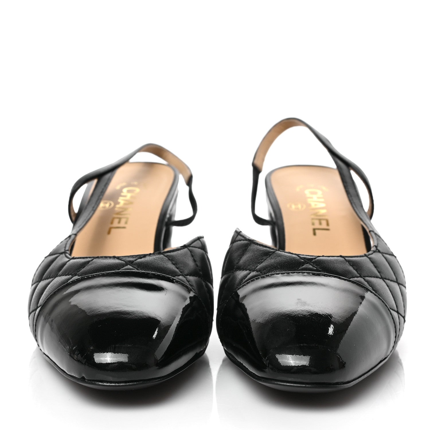 Chanel Lambskin Patent Calfskin Quilted Cap Toe CC Slingback Pumps 40 Black 2 of 8