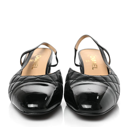 Chanel Lambskin Patent Calfskin Quilted Cap Toe CC Slingback Pumps 40 Black 2 of 8