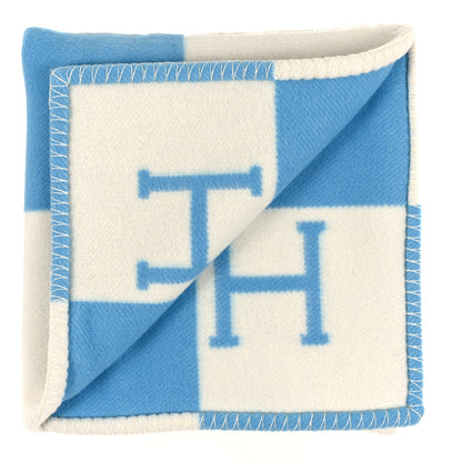 Hermes Wool Cashmere Avalon Baby Blanket Bleu Genievre White 2 of 3