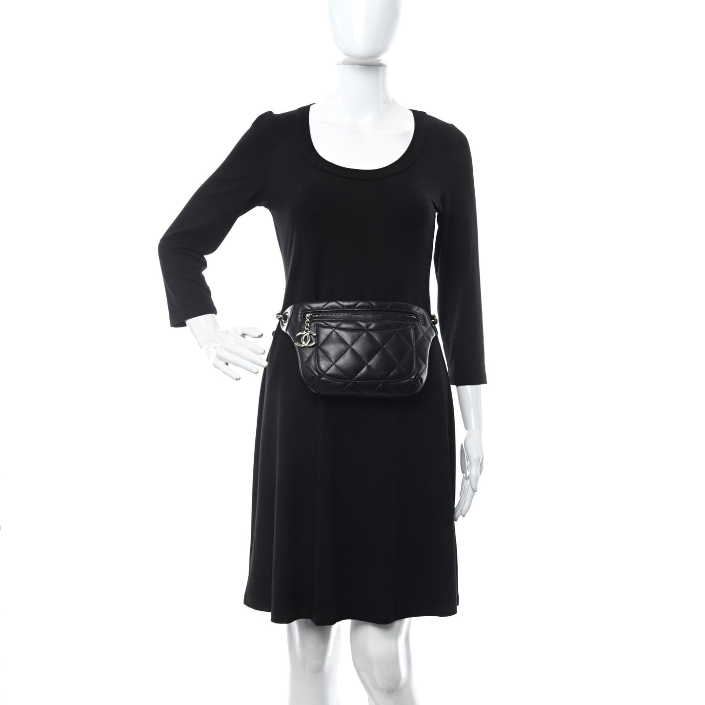 Lambskin Quilted Waist Belt Bag Black