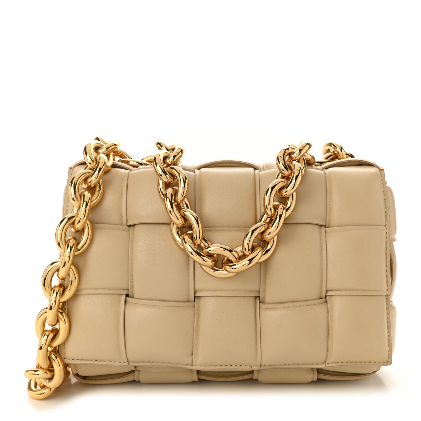 Lambskin Maxi Intreccio Padded Chain Cassette Crossbody Bag Porridge