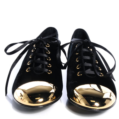 FASHIONPHILE GIUSEPPEZANOTTIVelvetCapToeOxfordFlats37BlackGold 2 of 6