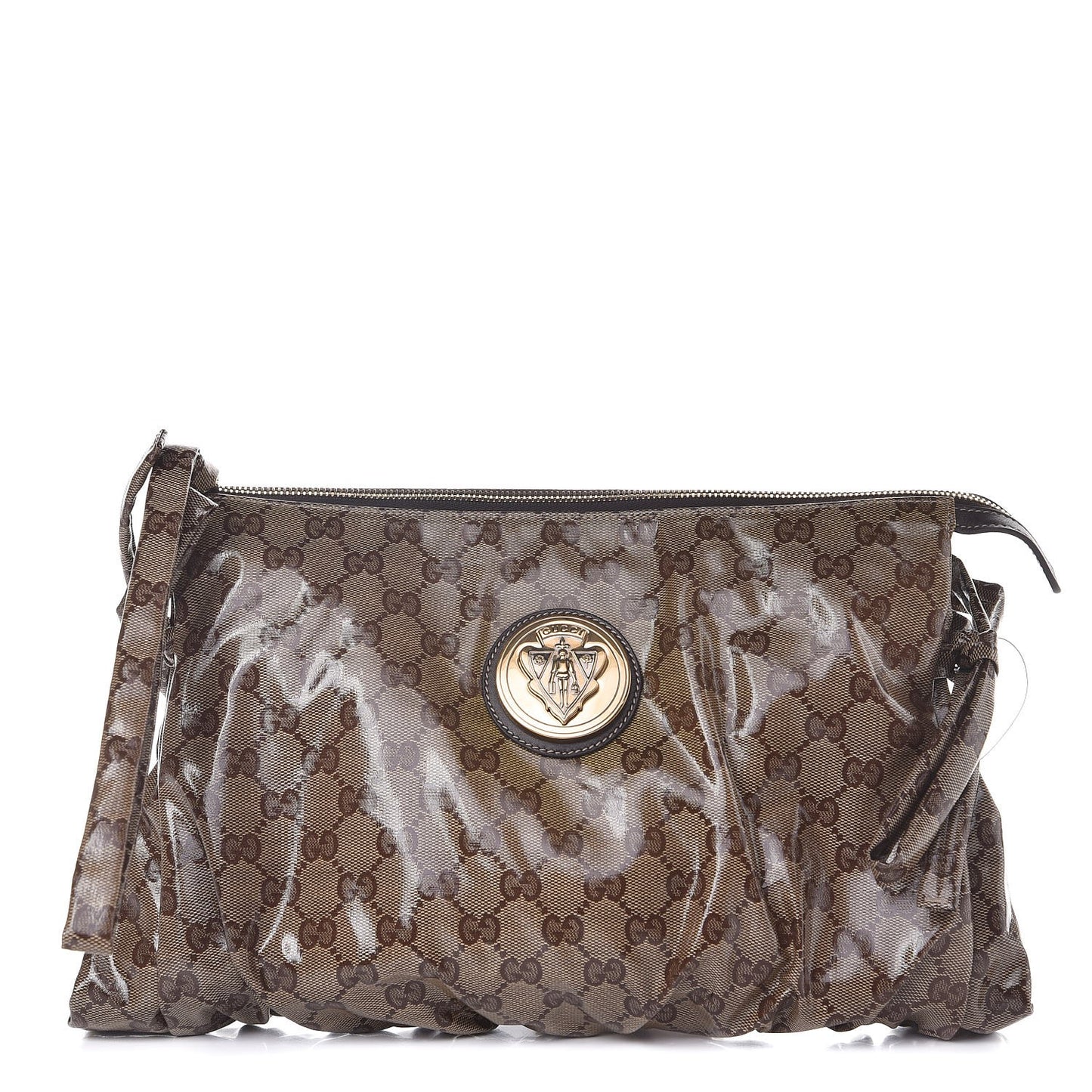 Crystal Monogram Large Hysteria Clutch Brown