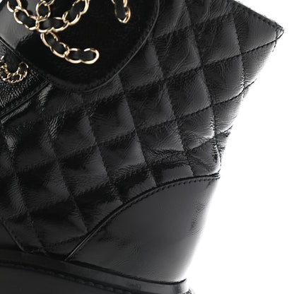 Chanel Shiny Lambskin Quilted Lace Up Combat Boots 35 Black 10 of 12