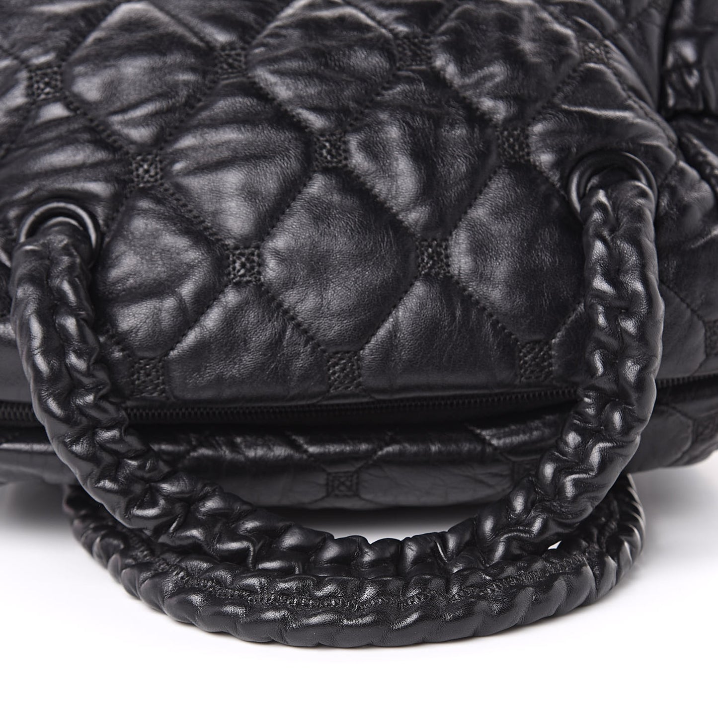 Lambskin Quilted Hidden Chain Bowler Black