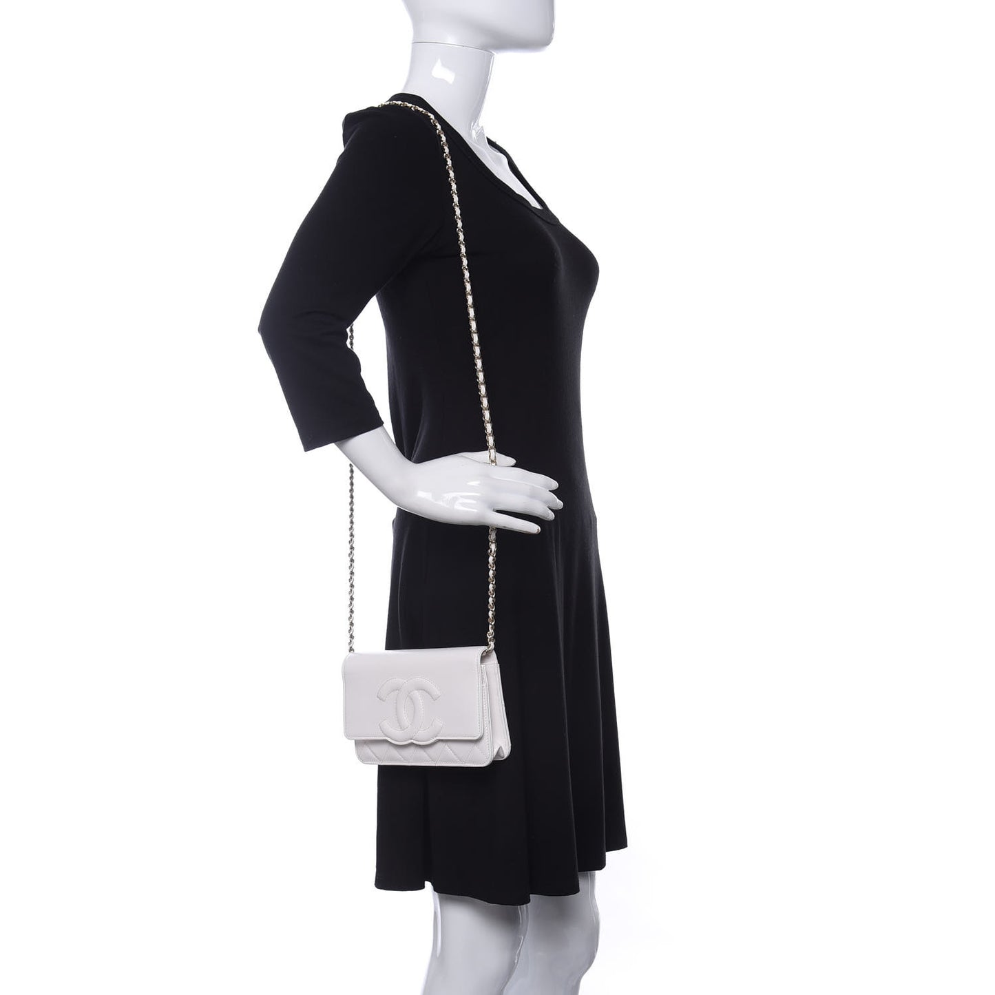 Goatskin Quilted Timeless CC Wallet On Chain WOC White