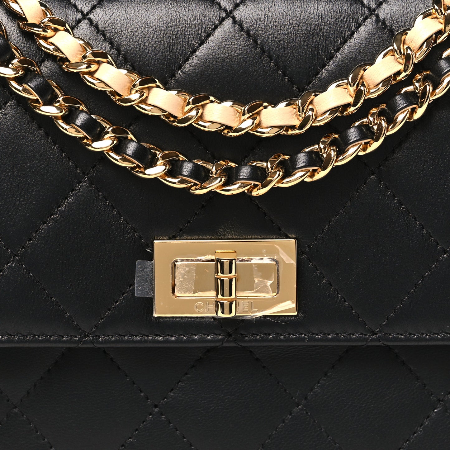 Lambskin Quilted Small Double Sided Flap Black Beige